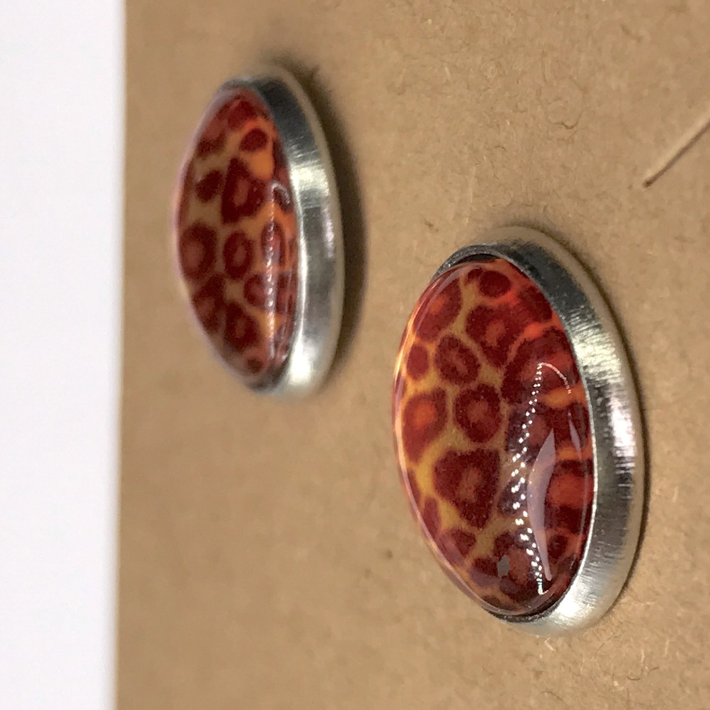 Animal Print Faux Druzy Stud Stainless Steel Earrings Fashion Jewelry - Picture 2 of 6